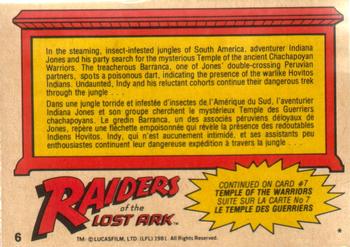 1981 O-Pee-Chee Raiders of the Lost Ark #6 Valley Of Mystery Back