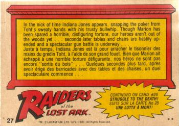 1981 O-Pee-Chee Raiders of the Lost Ark #27 Jones To The Rescue! Back