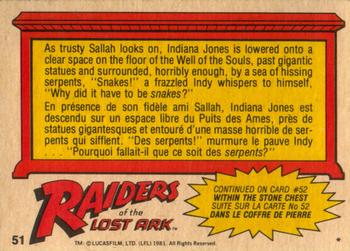 1981 O-Pee-Chee Raiders of the Lost Ark #51 Chamber Of Death! Back