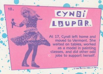 1985 Topps Cyndi Lauper #10 At 17, Cyndi left home and moved to Vermont. S Back