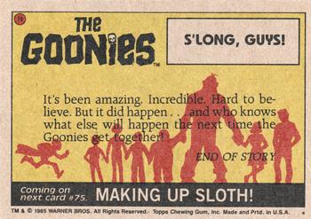 1985 Topps The Goonies #74 S'Long, Guys! Back
