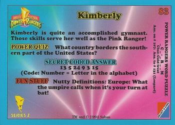 1994 Collect-A-Card Mighty Morphin Power Rangers Series 2 Retail #83 Kimberly Back