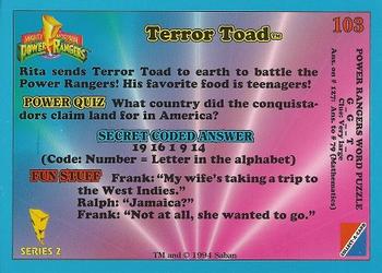 1994 Collect-A-Card Mighty Morphin Power Rangers Series 2 Retail #103 Terror Toad Back