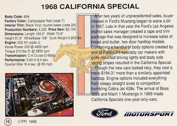 1992 FPI Mustang #10 1968 California Special Back