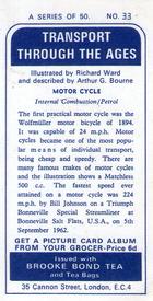 1966 Brooke Bond Transport Through the Ages #33 Motor Cycle Back