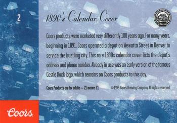 1995 Coors #2 1890's Calendar Cover Back