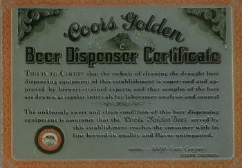 1995 Coors - Golden Moments #4 Coors Certification Front