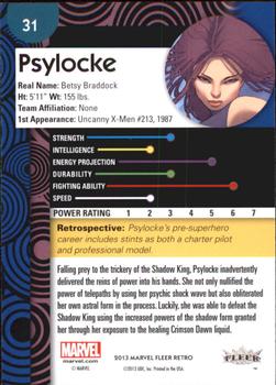 2013 Fleer Retro Marvel  #31 Psylocke Back
