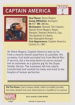 2013 Fleer Retro Marvel  - 1990 Marvel Universe Design #2 Captain America Back