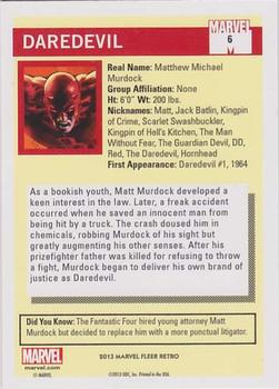 2013 Fleer Retro Marvel  - 1990 Marvel Universe Design #6 Daredevil Back