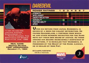 2013 Fleer Retro Marvel  - 1992 Marvel Universe Design #3 Daredevil Back