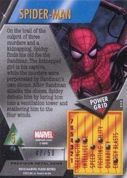 2013 Fleer Retro Marvel  - Precious Metal Gems Blue #5 Spider-Man Back