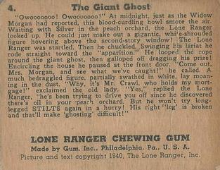 1940 Gum Inc. Lone Ranger (R83) #4 The Giant Ghost Back
