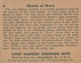 1940 Gum Inc. Lone Ranger (R83) #6 Ghouls at Work Back