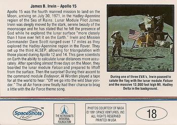 1991 Space Ventures Space Shots Moon Mars #18 James B. Irwin - Apollo 15 Back