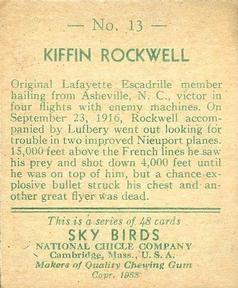 1934 National Chicle Sky Birds (R136) #13 Kiffin Rockwell Back