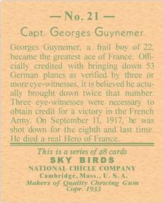 1934 National Chicle Sky Birds (R136) #21 Capt. Georges Guynemer Back