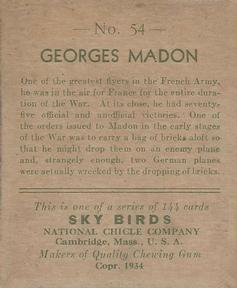 1934 National Chicle Sky Birds (R136) #54 Georges Madon Back