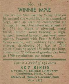 1934 National Chicle Sky Birds (R136) #71 Winnie Mae Back