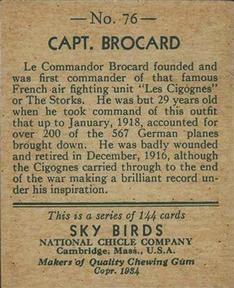 1934 National Chicle Sky Birds (R136) #76 Capt. Brocard Back