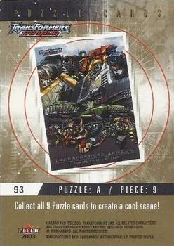 2003 Fleer Transformers Armada - Gold #93 Puzzle A - Piece 9 Back