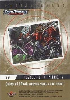 2003 Fleer Transformers Armada - Gold #99 Puzzle B - Piece 6 Back