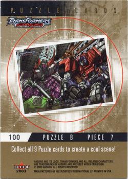 2003 Fleer Transformers Armada - Gold #100 Puzzle B - Piece 7 Back
