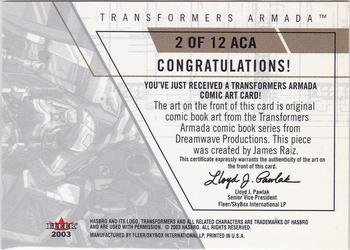 2003 Fleer Transformers Armada - Comic Art #2ACA Issue 2 - James Raiz Back