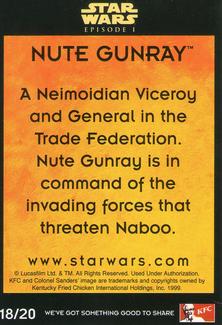 1999 KFC Star Wars Episode 1 (UK) #18 Nute Gunray Back