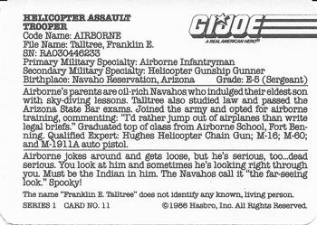 1986 Hasbro G.I. Joe Action Cards #11 Airborne Back