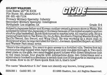 1986 Hasbro G.I. Joe Action Cards #19 Quick Kick Back