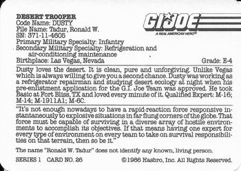 1986 Hasbro G.I. Joe Action Cards #26 Dusty Back