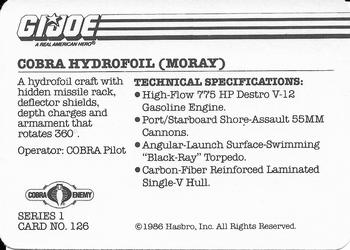 1986 Hasbro G.I. Joe Action Cards #126 Cobra Hydrofoil Back