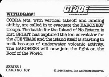 1986 Hasbro G.I. Joe Action Cards #187 Withdraw! Back