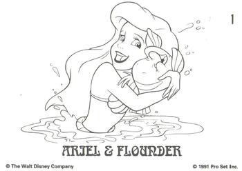 1991 Pro Set The Little Mermaid - Color In Cards #1 Ariel & Flounder / Flounder Front