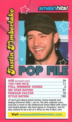2005 Top Trumps Specials Smash Hits Pop Stars 3 #NNO Justin Timberlake Front