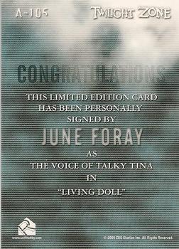2009 Rittenhouse The Complete Twilight Zone (50th Anniversary) - Autographs #A-105 June Foray Back