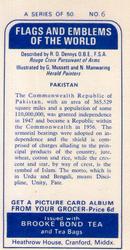 1967 Brooke Bond Flags and Emblems of the World #6 Pakistan Back
