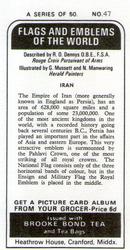 1973 Brooke Bond Flags and Emblems of the World #47 Iran Back