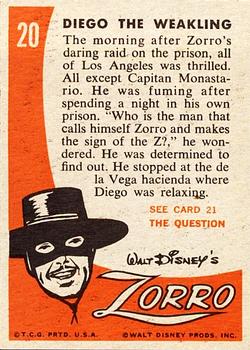 1958 Topps Zorro #20 Diego the Weakling Back