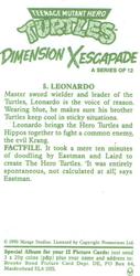 1990 Brooke Bond Teenage Mutant Hero Turtles: Dimension X Escapade #5 Leonardo Back