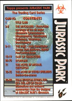 1993 Topps Jurassic Park #1 Title Card Back