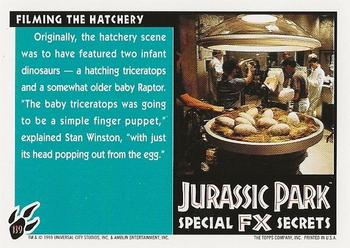 1993 Topps Jurassic Park #139 Filming the Hatchery Back