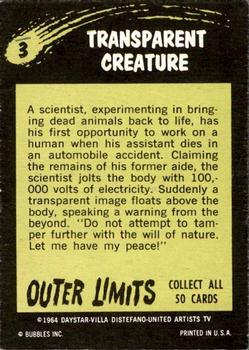 1964 Topps Outer Limits #3 Transparent Creature Back