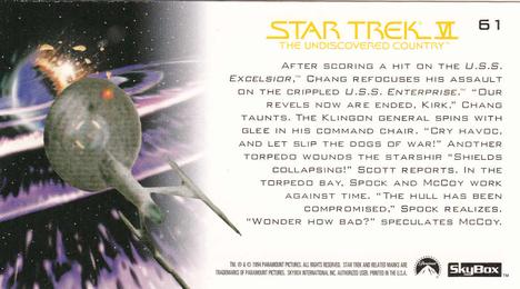 1994 SkyBox Star Trek VI The Undiscovered Country Cinema Collection #61 Defenseless Back