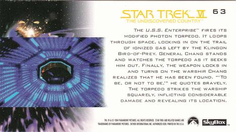 1994 SkyBox Star Trek VI The Undiscovered Country Cinema Collection #63 Retaliation Back