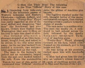 1935-37 Gum Inc. G-Men & Heroes of the Law (R60) #1 Pretty Boy Floyd Back