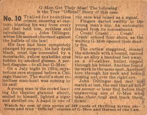 1935-37 Gum Inc. G-Men & Heroes of the Law (R60) #10 John Dillinger Back