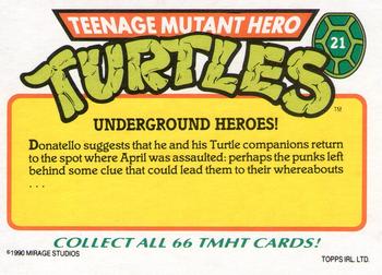 1990 Topps Ireland Ltd Teenage Mutant Hero Turtles #21 Underground Heroes! Back