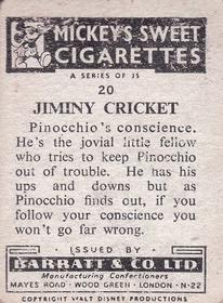 1955 Barratt Walt Disney Characters 1st Series #20 Jiminy Cricket Back
